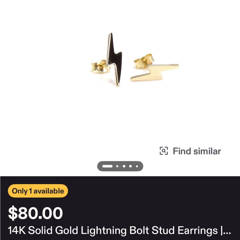 14k Solid Gold Lightning Bolt Earrings - image 1